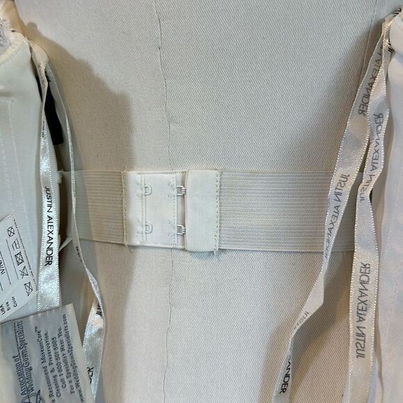 Justin Alexander 8555 tea length embroidered wedding dress size 4 in ivory/nat - Picture 10 of 16